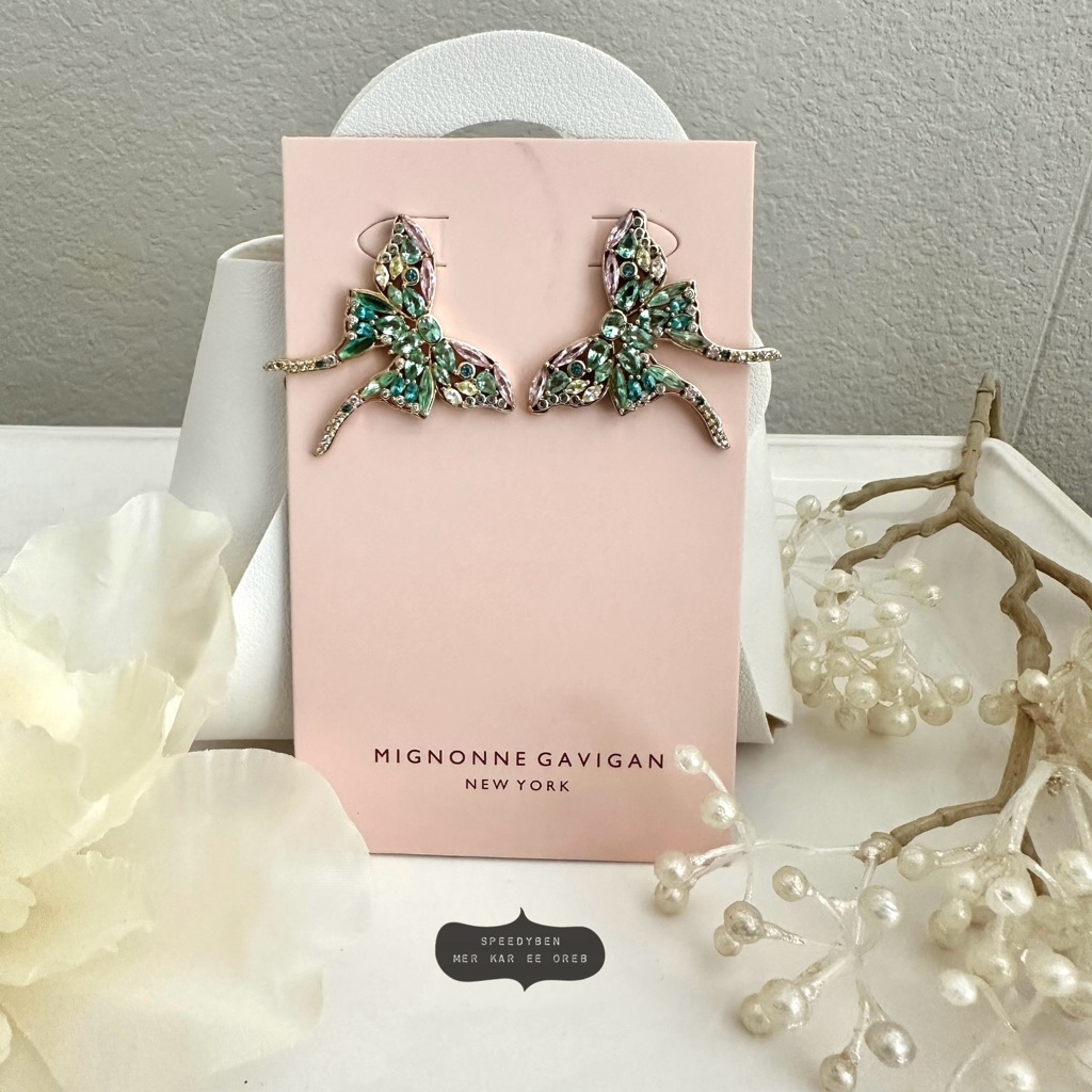 Mignonne Gavigan Rosie Green Crystal Butterfly Earrings Nwt 135$